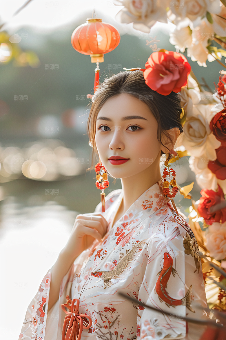 锦鲤汉服美女古风高清素材