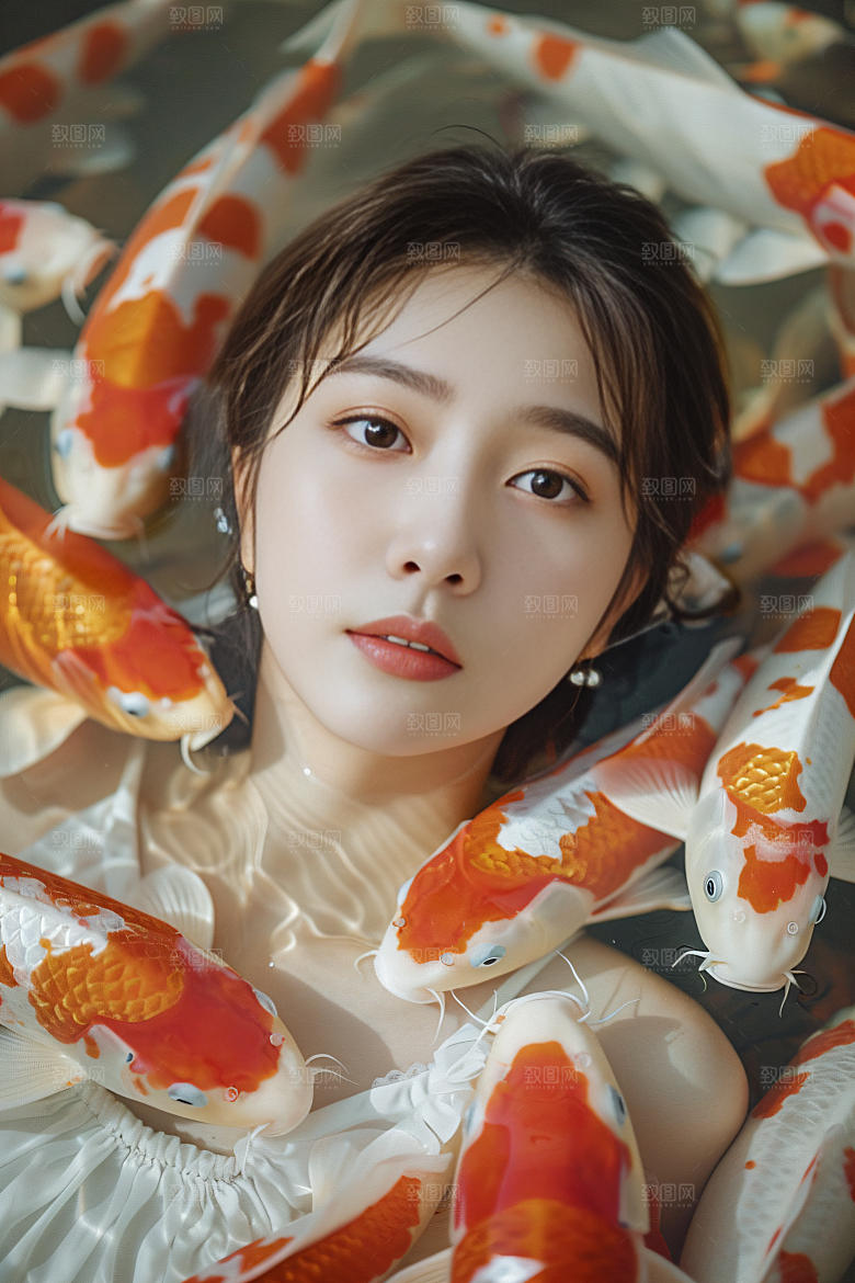 锦鲤汉服美女肖像人像素材