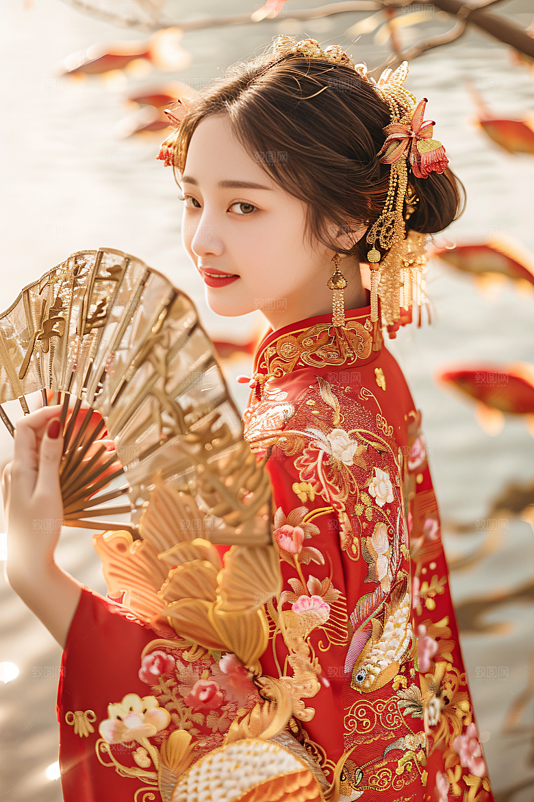 锦鲤汉服美女优雅高清素材