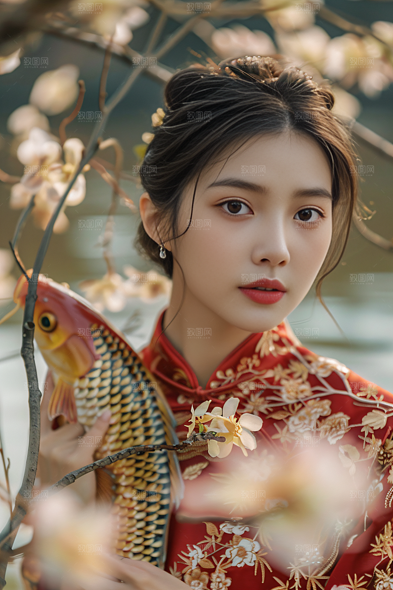 锦鲤汉服美女古风高清素材