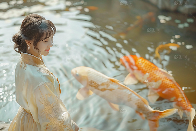 锦鲤汉服美女优雅人像素材