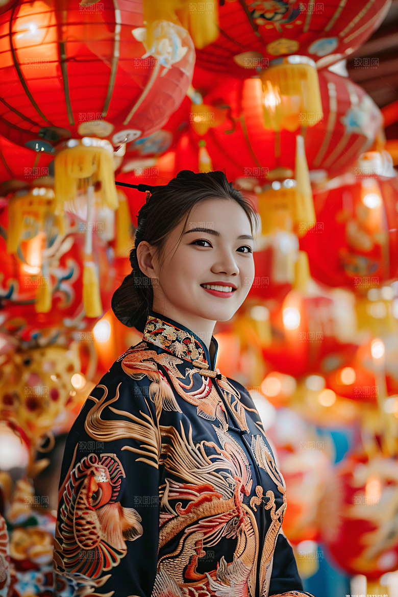 锦鲤汉服美女吉祥精致素材