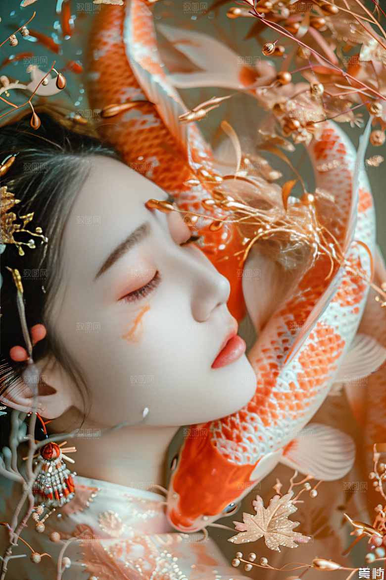 锦鲤汉服美女古风中国风素材