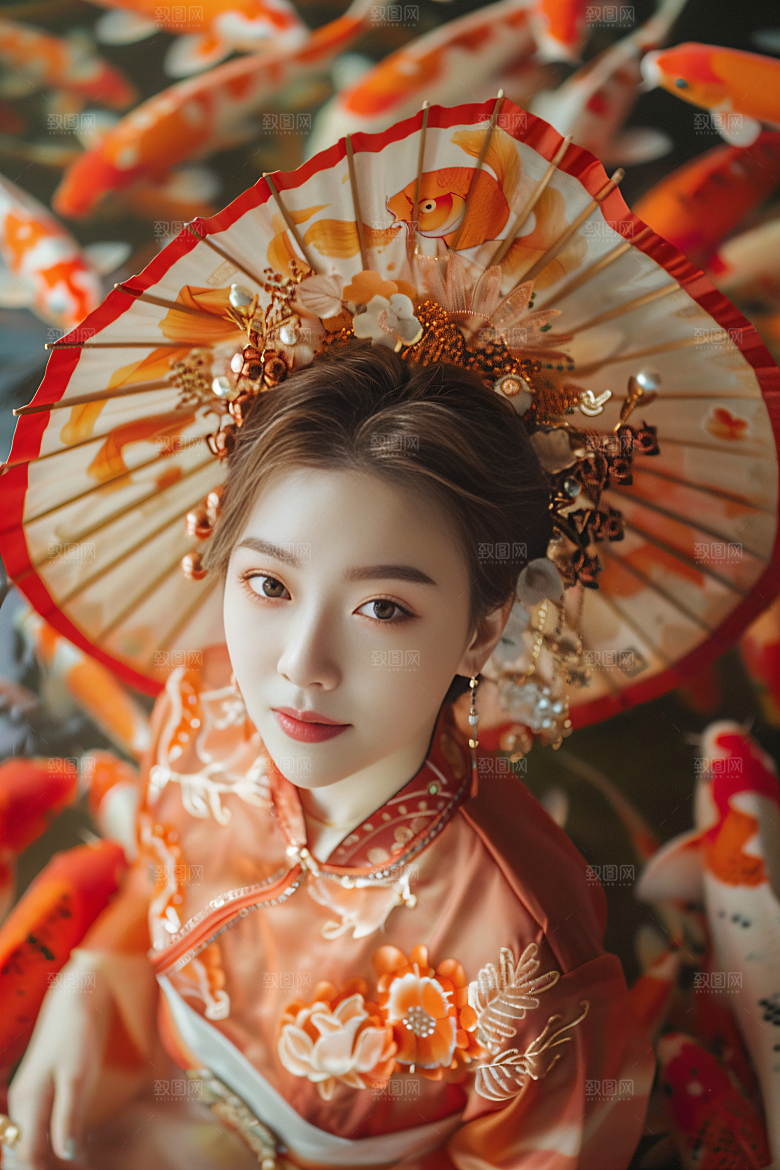 锦鲤汉服美女人像古风素材