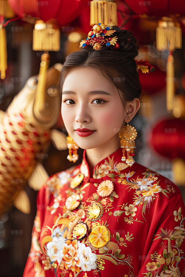 锦鲤汉服美女古风优雅素材
