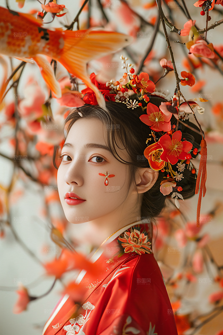 锦鲤汉服美女金鱼吉祥素材