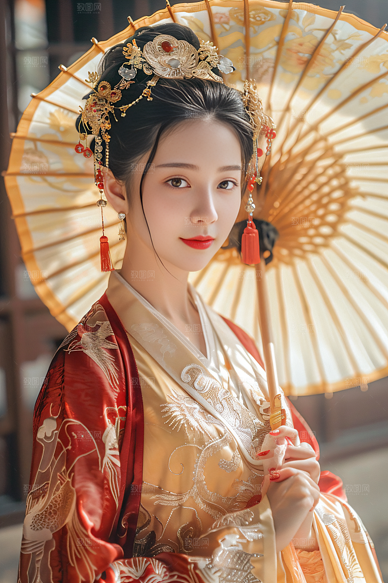 锦鲤汉服美女高清吉祥素材