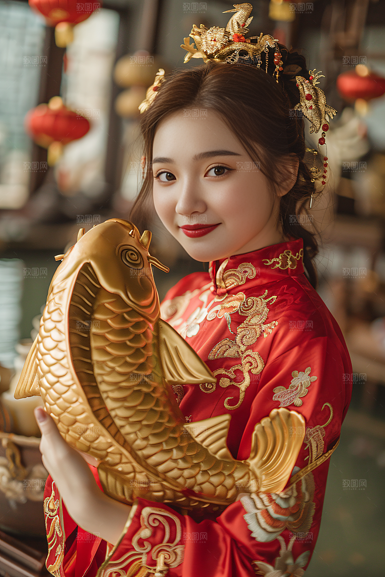 锦鲤汉服美女高清金鱼素材