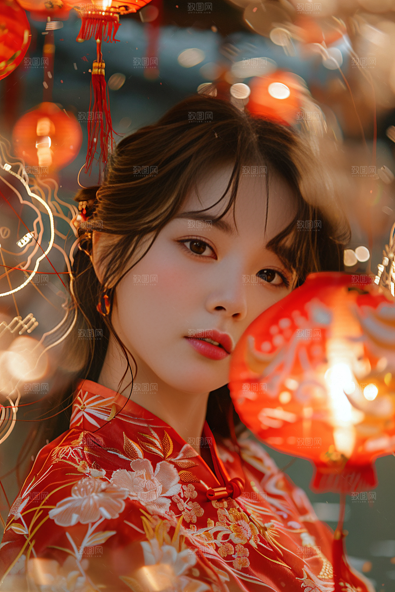 锦鲤汉服美女中国风肖像素材