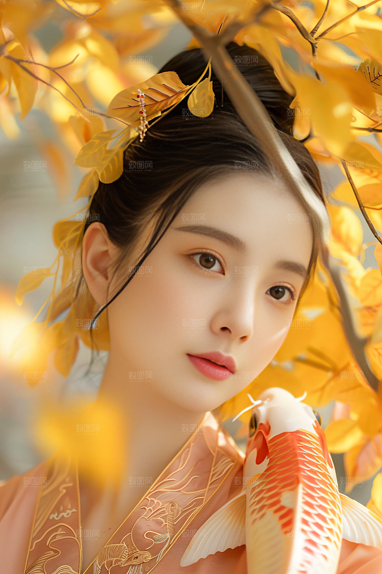 锦鲤汉服美女精致人像素材