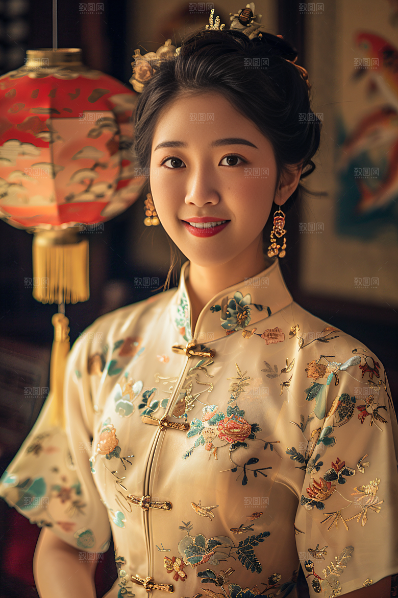 锦鲤汉服美女优雅传统素材