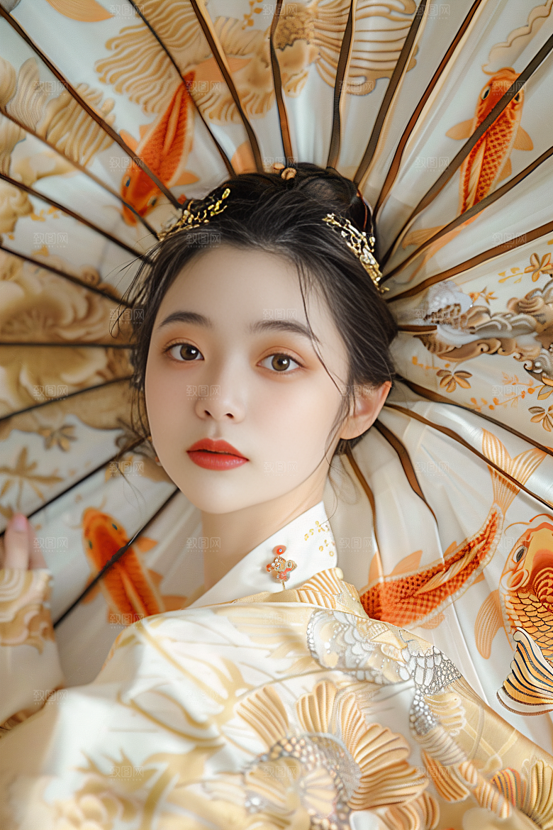 锦鲤汉服美女金鱼优雅素材