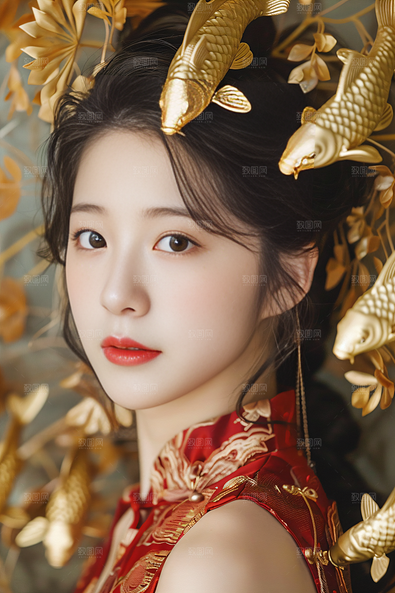 锦鲤汉服美女人像古风素材