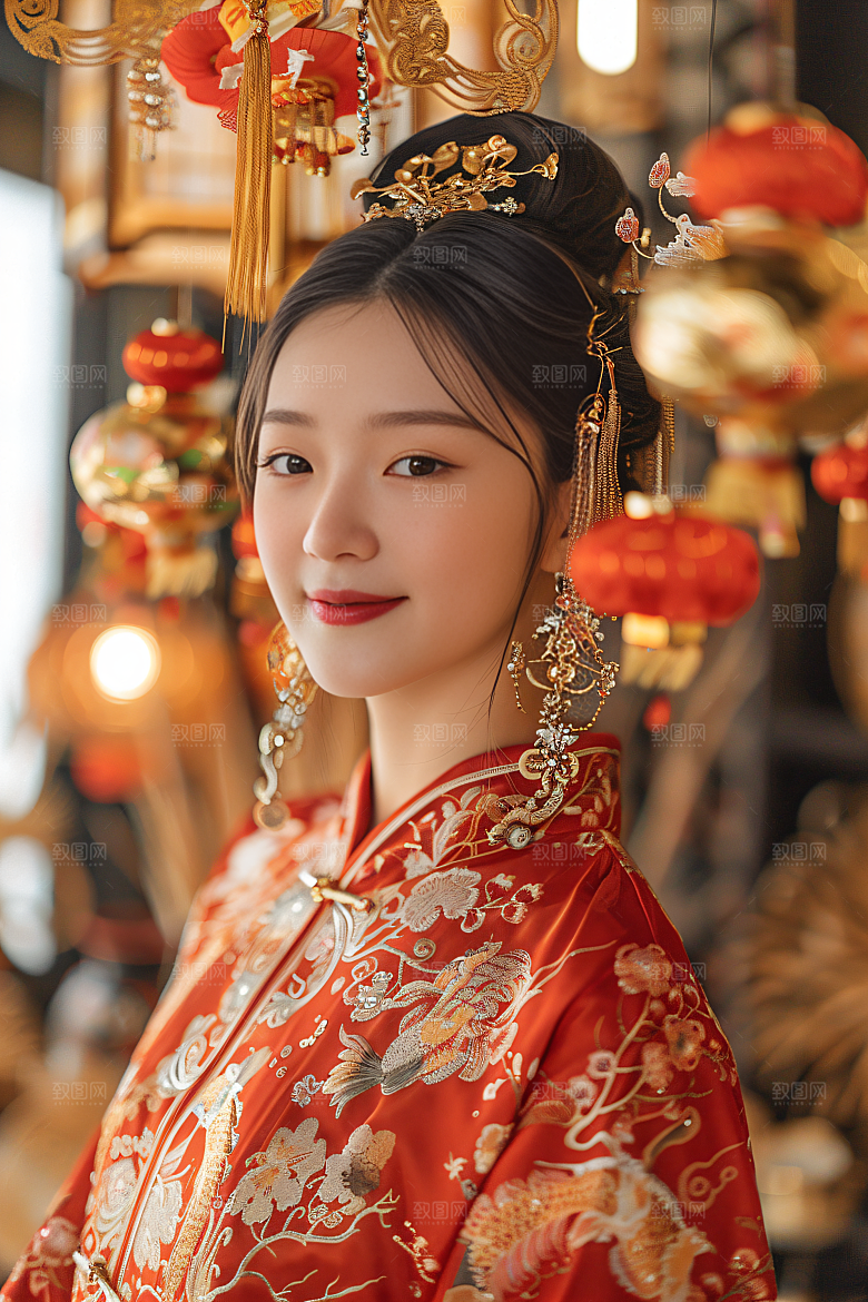 锦鲤汉服美女唯美高清素材