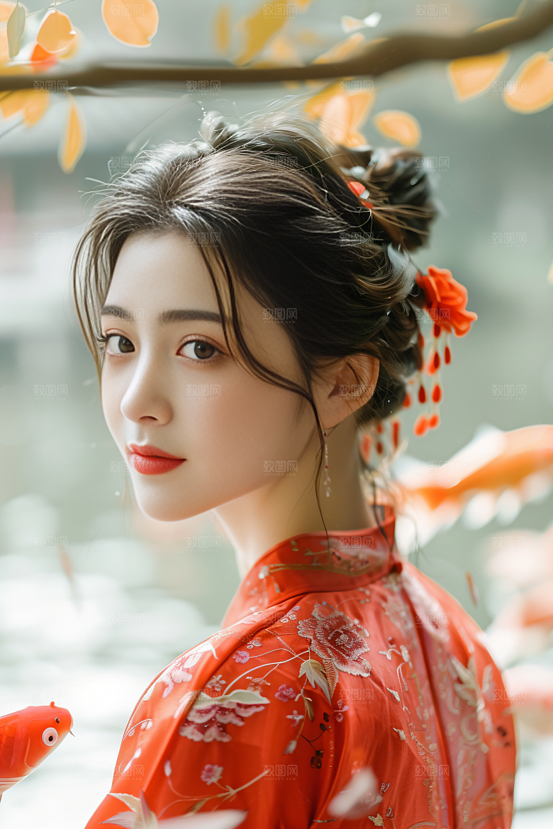 锦鲤汉服美女人像吉祥素材