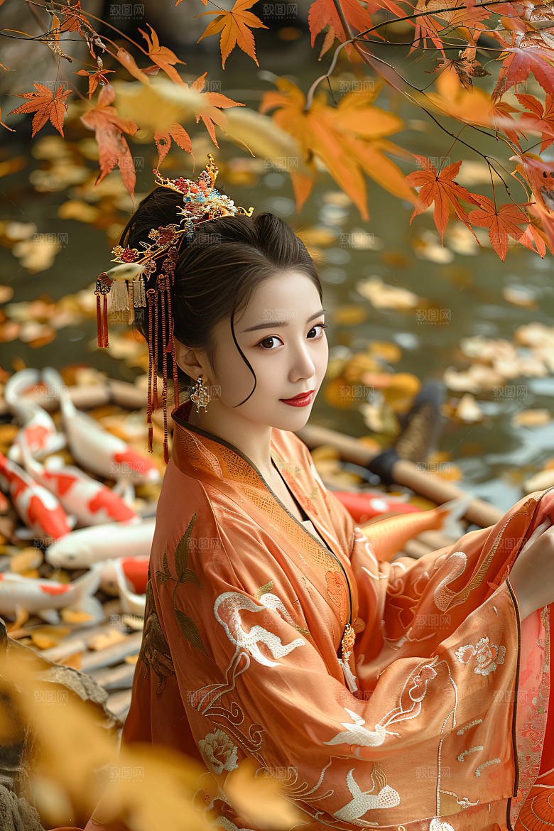 锦鲤汉服美女吉祥古风素材