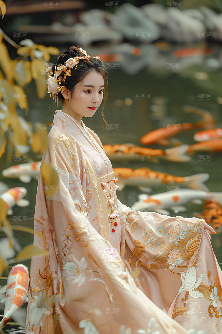 锦鲤汉服美女中国风人像素材