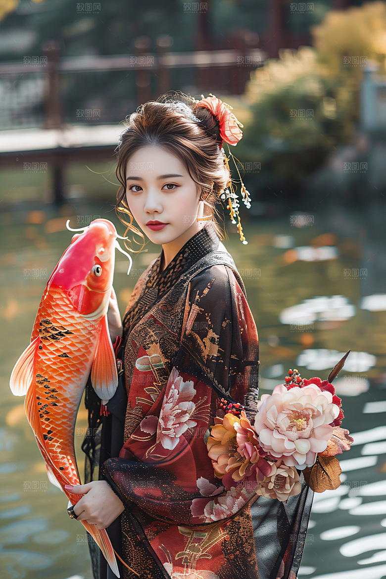 锦鲤汉服美女古风高清素材