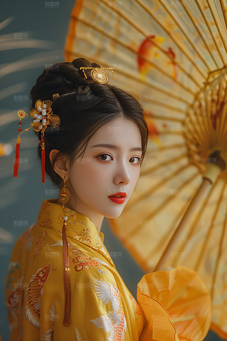 锦鲤汉服美女人像金鱼素材