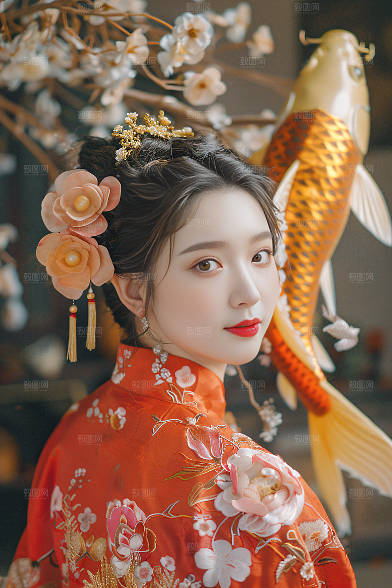 锦鲤汉服美女古风中国风素材