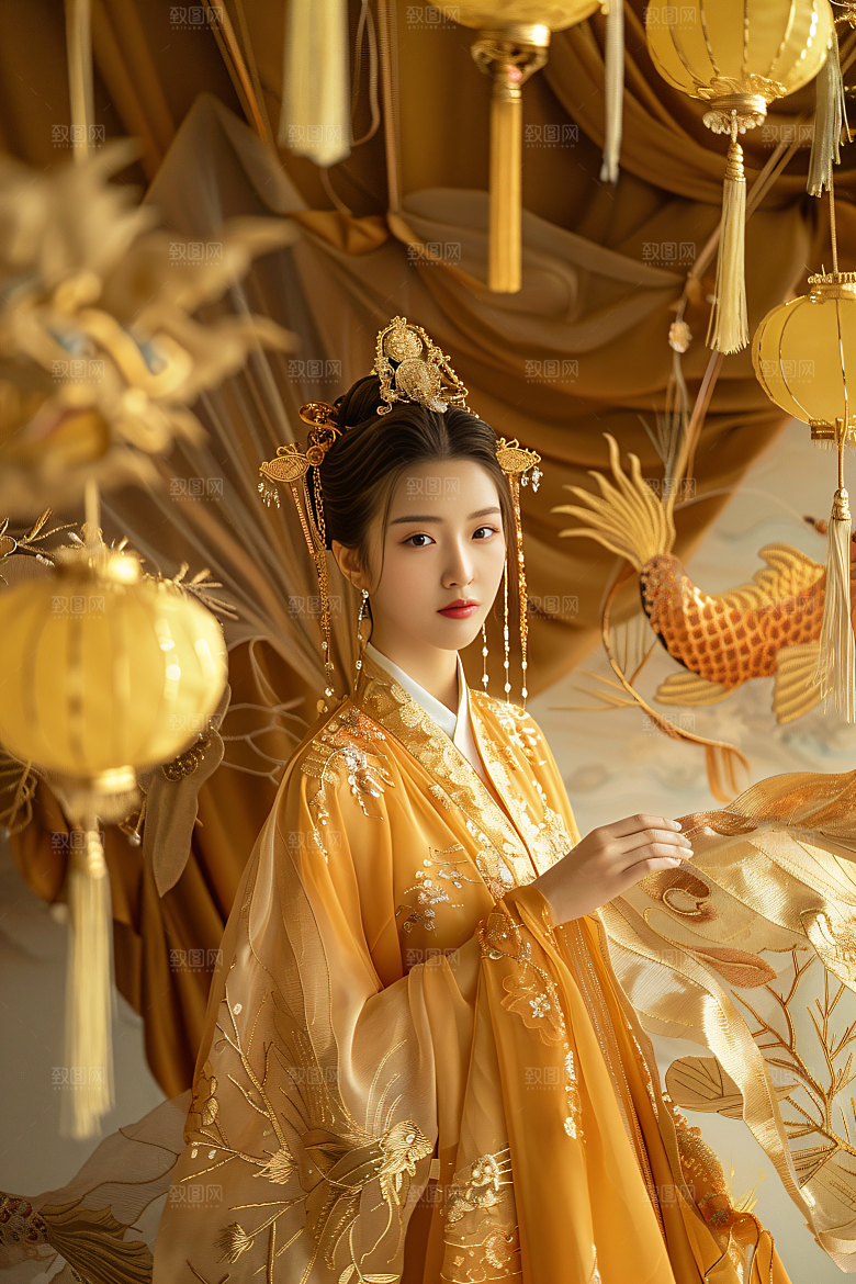 锦鲤汉服美女高清人像素材