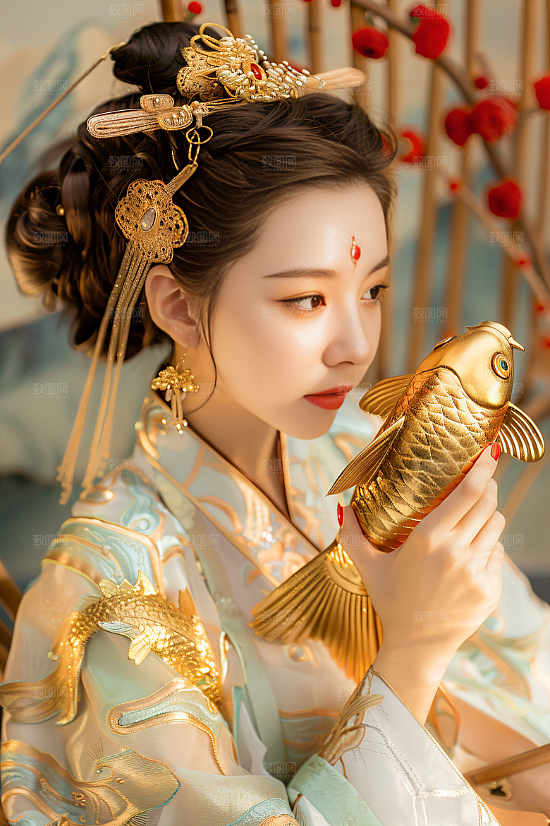 锦鲤汉服美女传统肖像素材