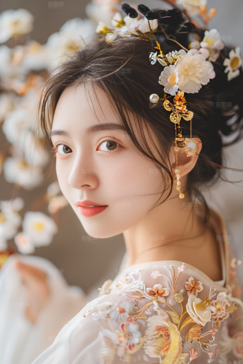 锦鲤汉服美女人像古风素材