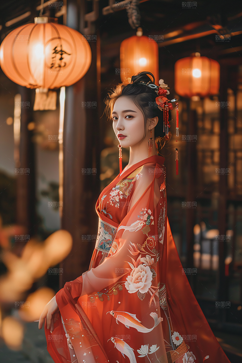 锦鲤汉服美女人像古风素材