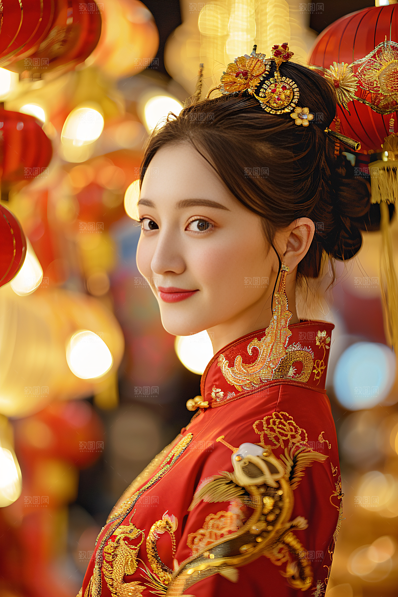 锦鲤汉服美女唯美吉祥素材