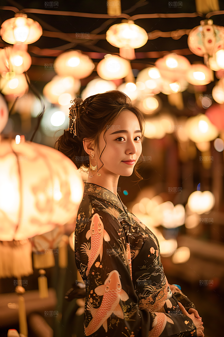 锦鲤汉服美女传统金鱼素材