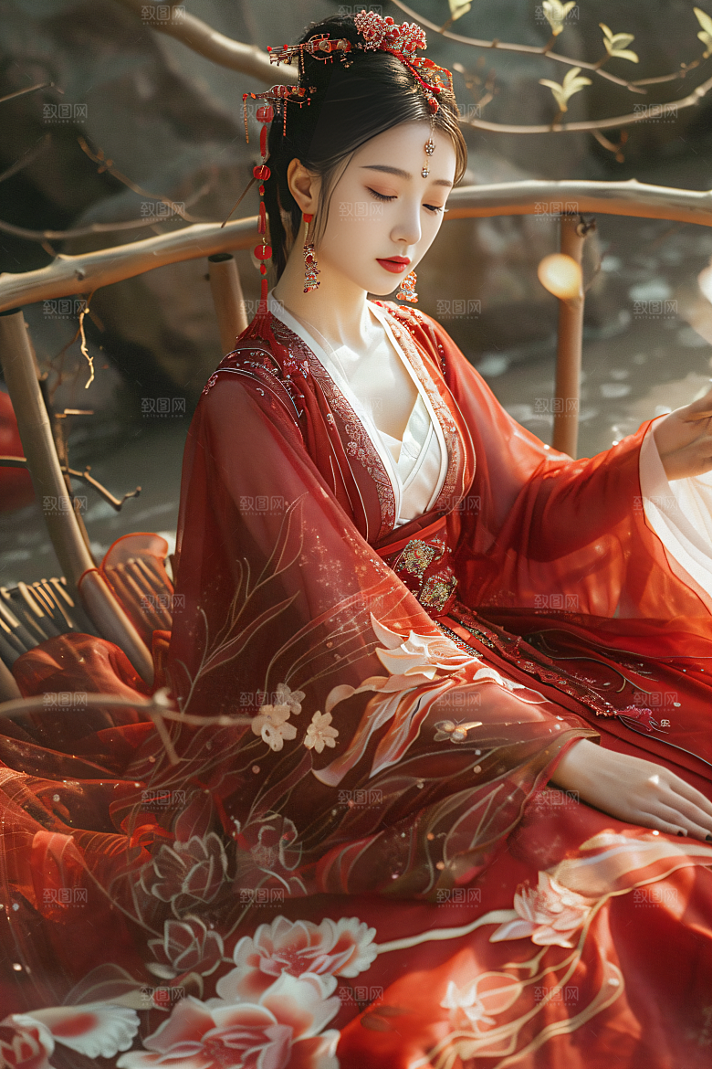 锦鲤汉服美女高清金鱼素材