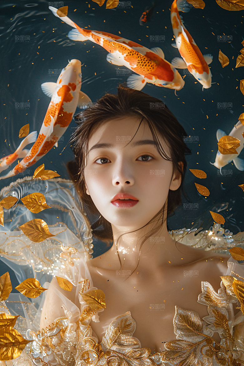 锦鲤汉服美女肖像古风素材