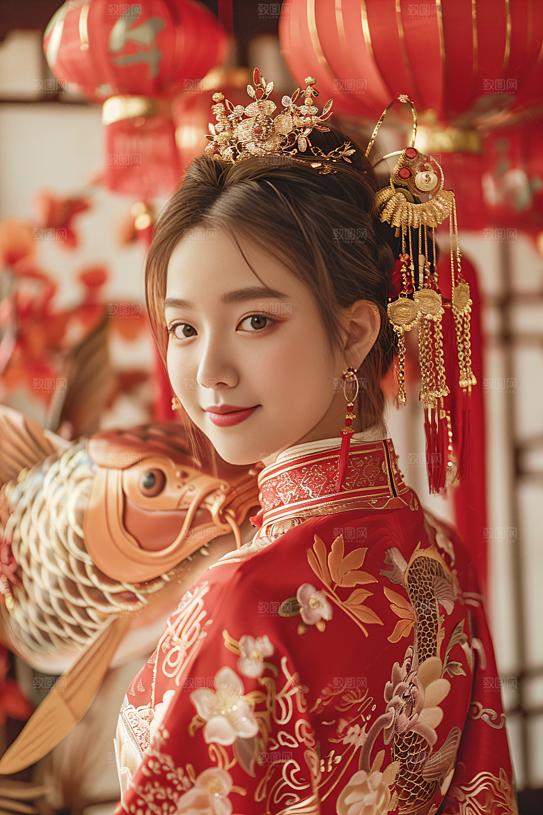 锦鲤汉服美女肖像高清素材