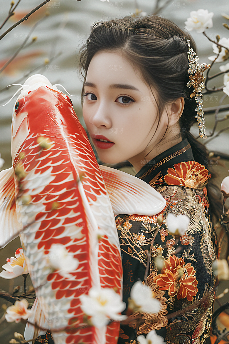 锦鲤汉服美女古风高清素材