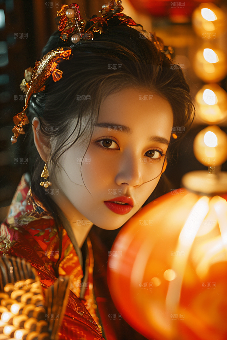 锦鲤汉服美女古风优雅素材