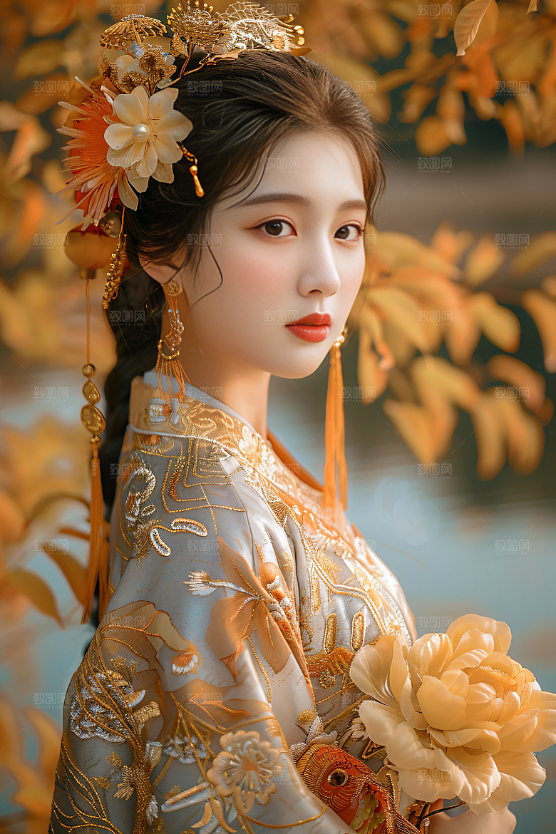 锦鲤汉服美女传统中国风素材