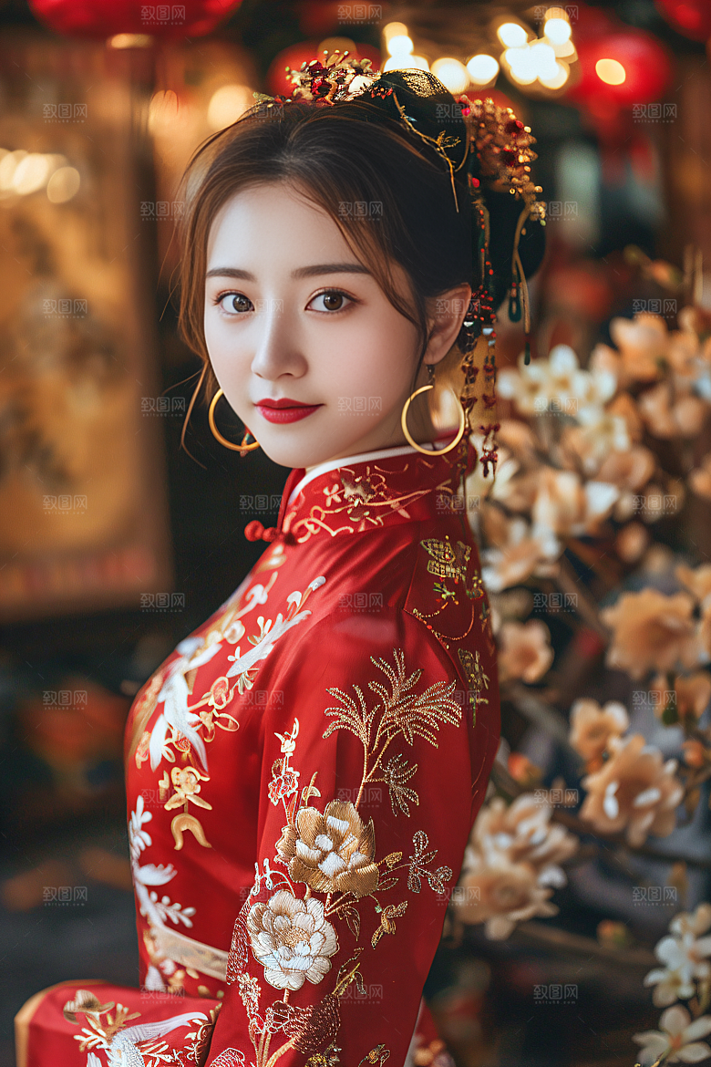 锦鲤汉服美女中国风传统素材