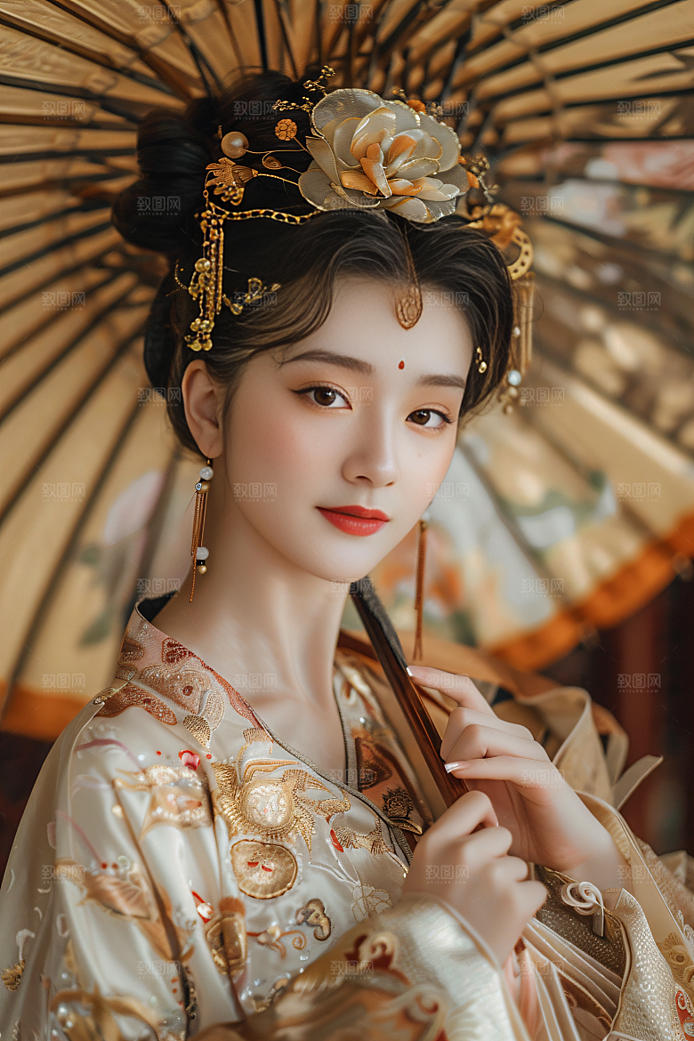 锦鲤汉服美女精致传统素材