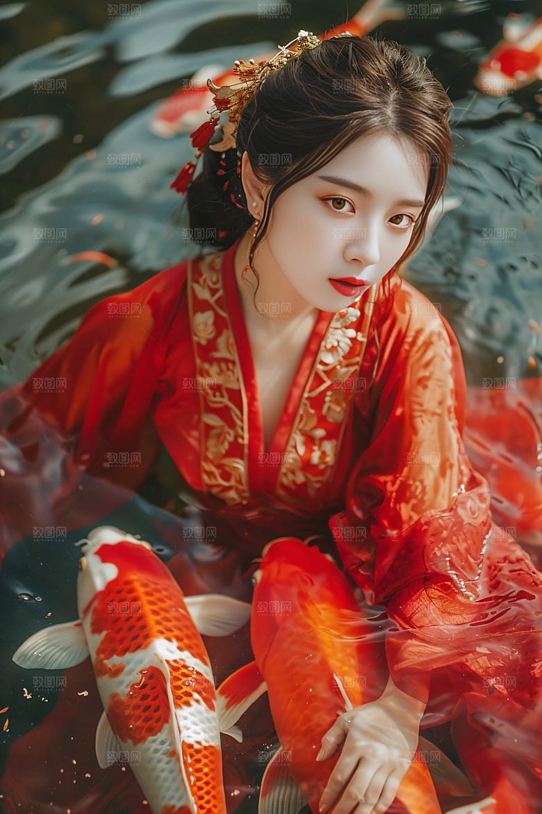 锦鲤汉服美女高清人像素材