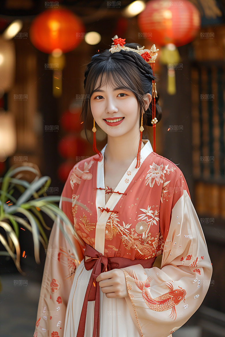 锦鲤汉服美女中国风唯美素材