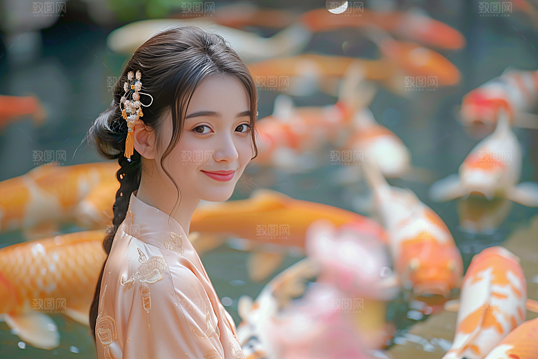 锦鲤汉服美女高清人像素材
