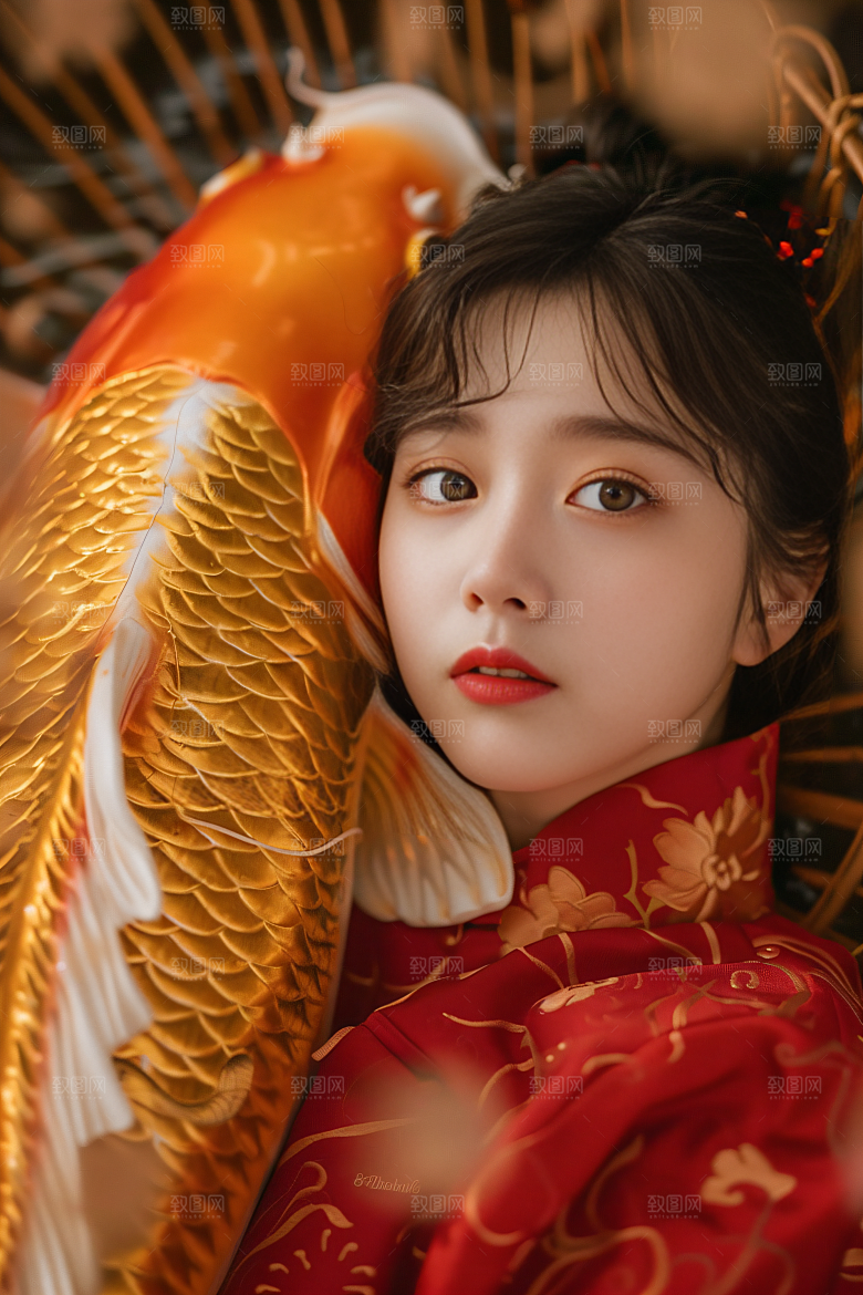 锦鲤汉服美女传统中国风素材