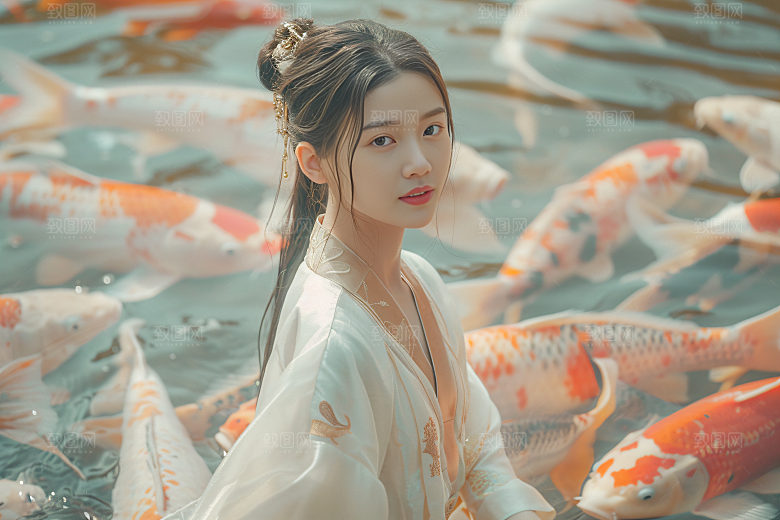 锦鲤汉服美女高清古风素材