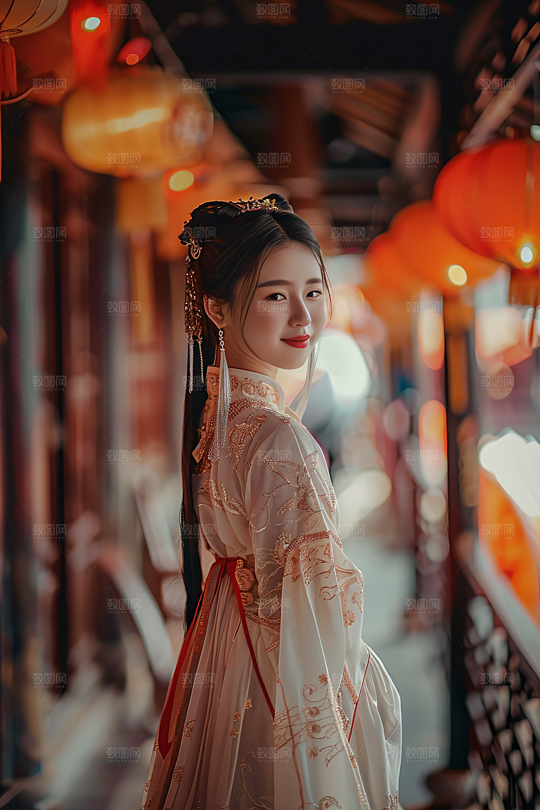 锦鲤汉服美女精致中国风素材