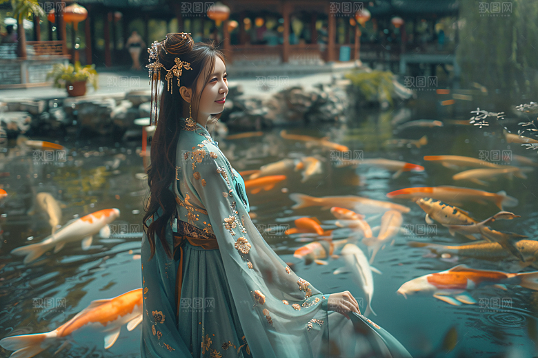 锦鲤汉服美女人像精致素材