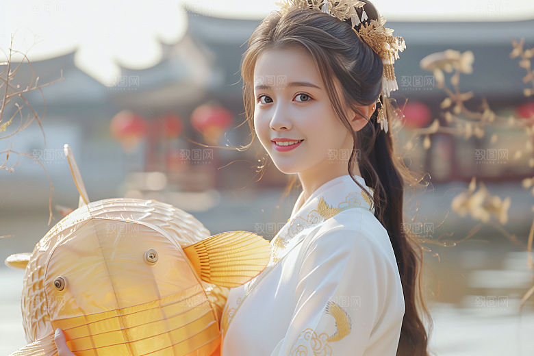锦鲤汉服美女古风金鱼素材