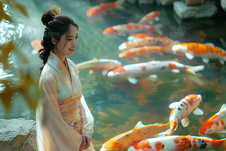 锦鲤汉服美女高清古风素材