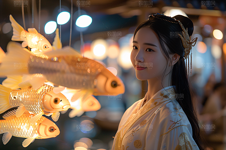 锦鲤汉服美女古风古风素材