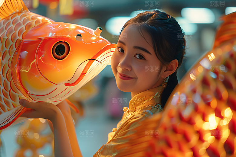 锦鲤汉服美女高清肖像素材