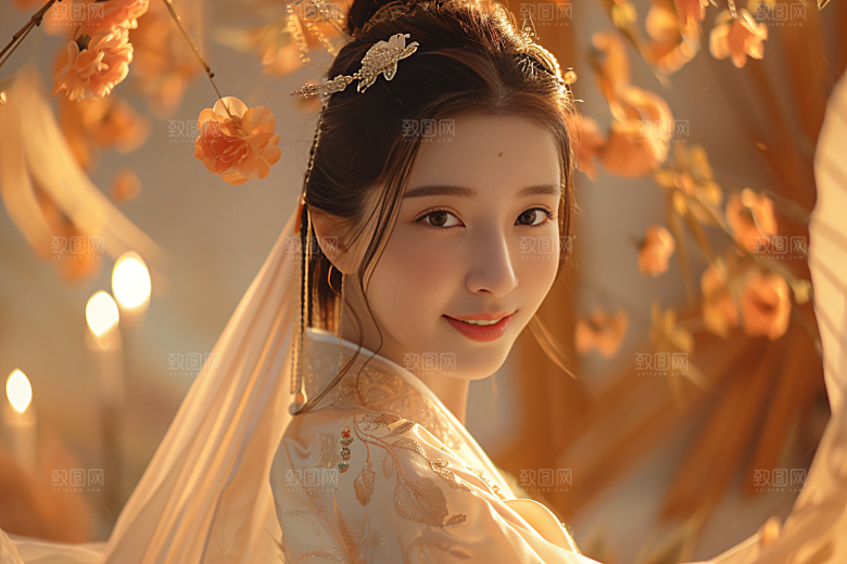 锦鲤汉服美女人像吉祥素材